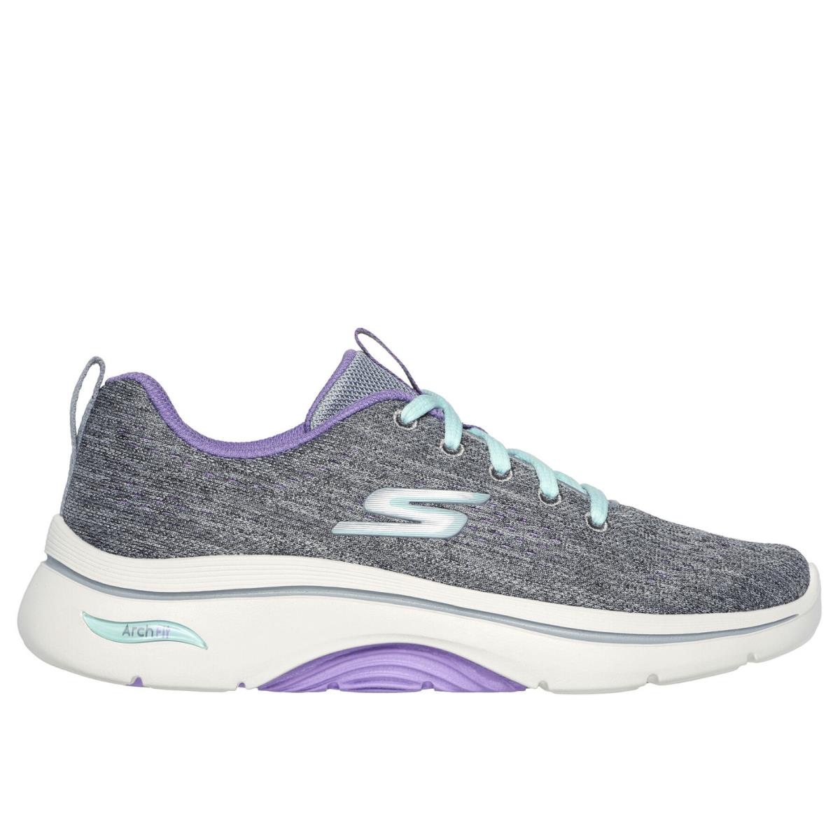 Womens Skechers GO Walk Arch Fit 2.0-VIVID Sunset Gray Knit Shoes - Gray