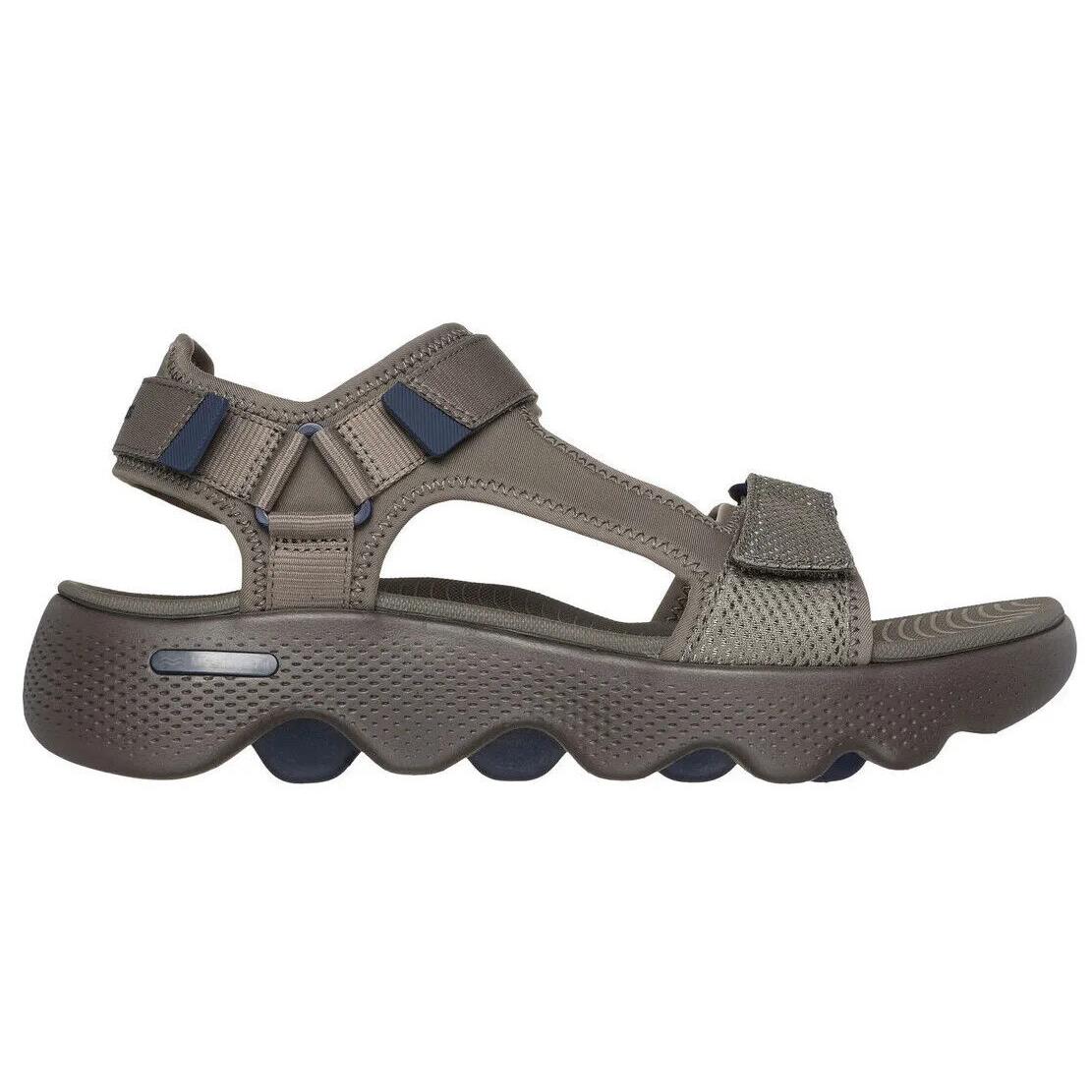 Mens Skechers GO Walk Massage Fit Taupe Navy Woven Sandals Shoes - Gray