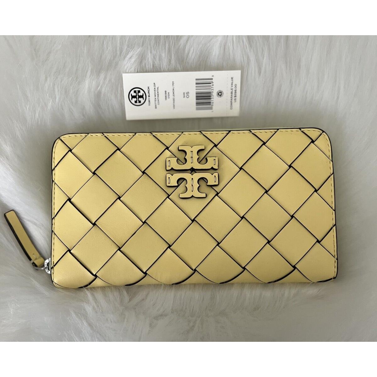 Tory Burch Britten Woven Zip Continental Wallet Clutch Vintage Lemon