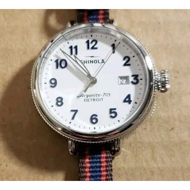Shinola Birdy with 38mm Whiteface Bright Blue Numbers Reversabe Fabric Band