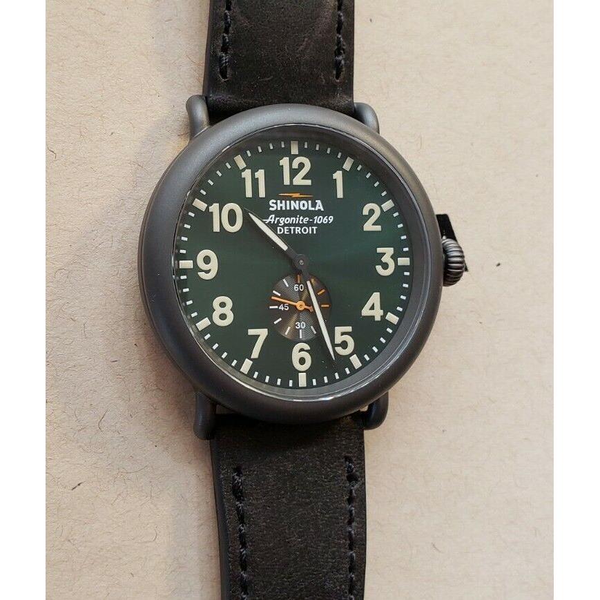 Shinola Runwell Watch with 47mm Emerald Green Face Blackishbrown Leather Band