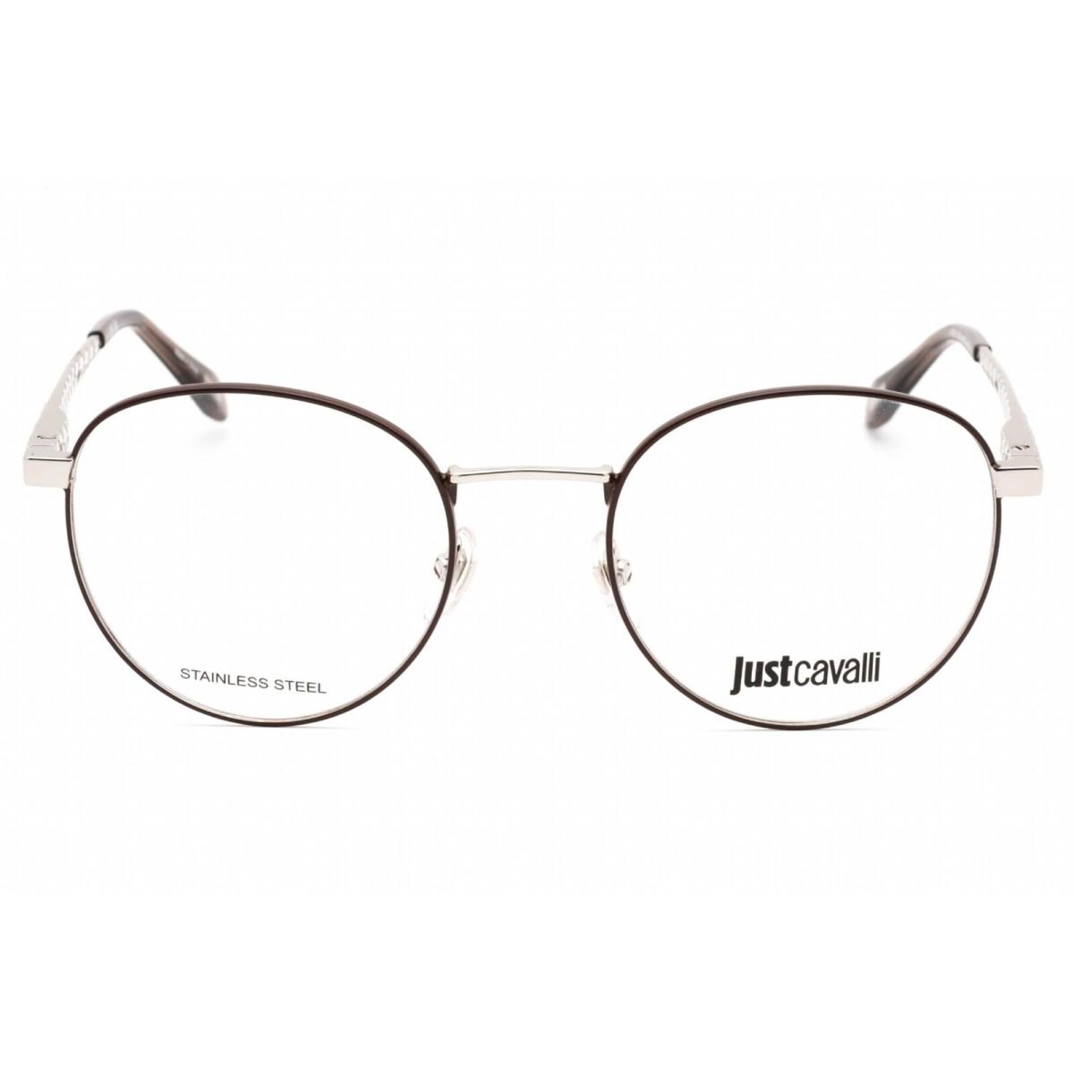 Just Cavalli Women`s Eyeglasses Shiny Palladium Metal Round Frame VJC017 0A75