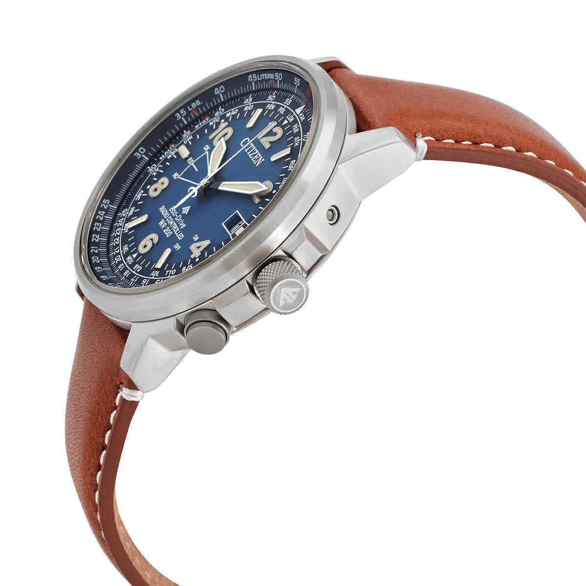 Citizen Eco-drive Promaster Sky Perpetual World Time Blue Dial Men`s Watch - Dial: Blue, Band: Brown, Bezel: Silver