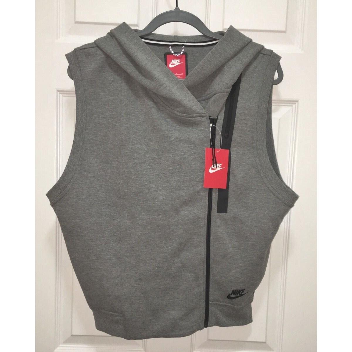 Nike Tech Fleece Grey Fitted Cotton Blend Oversize Hoodie Vest Womens Sz M