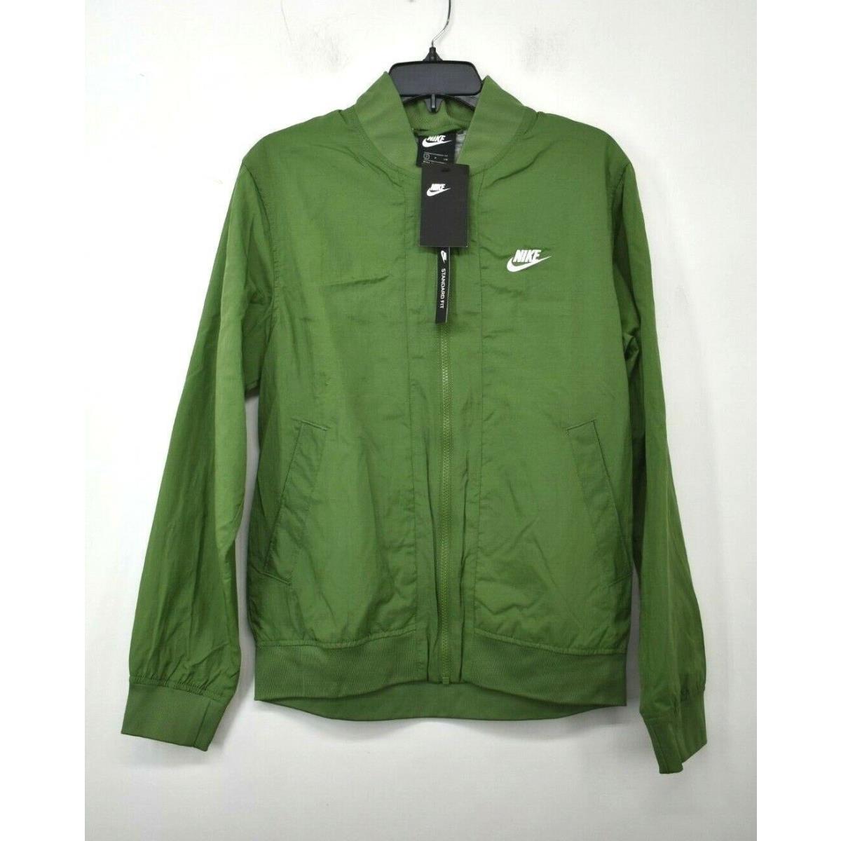 Nike Mens Green Full Zip Long Sleeve Ribbed Collar Zipper Pocket Bomber Jacket