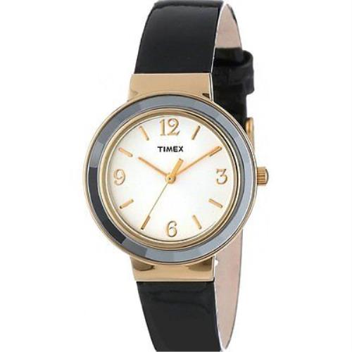 Timex Ameritus Sport Silver+gold Tone Black Leather Band Watch T2P199