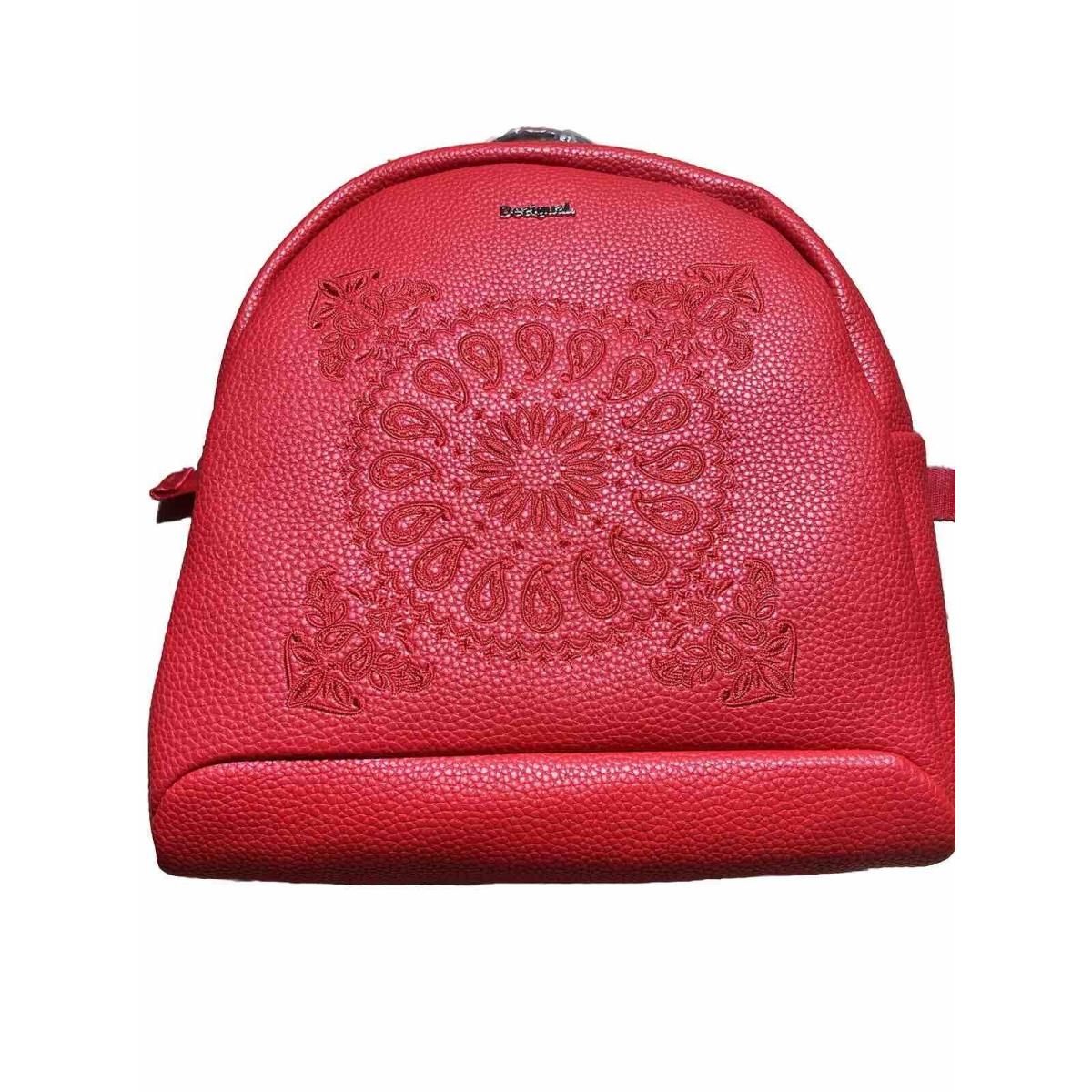 Desigual Backpack Travel Embroidered Black Red Soft Bandana Venice Purse Bag