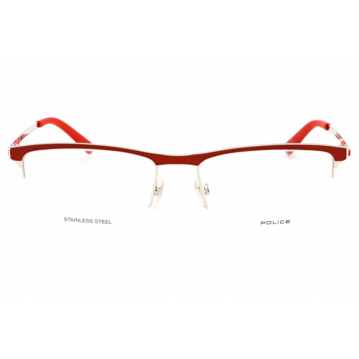 Police Men`s Eyeglasses Shiny Palladium Metal Rectangular Frame VPL564L 0579