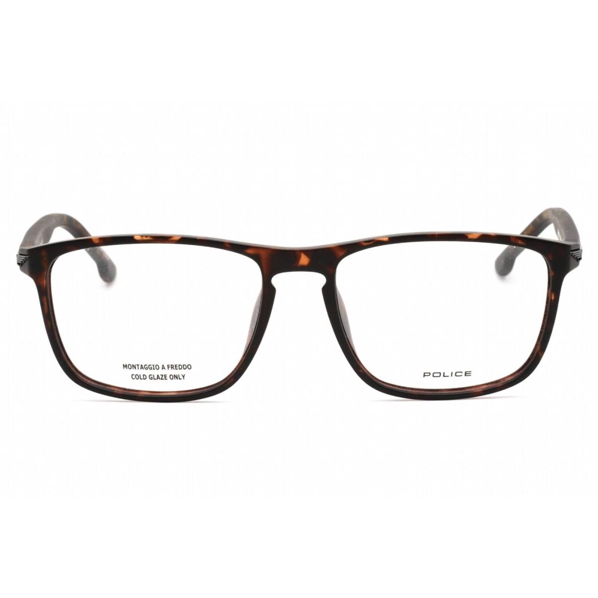 Police Men`s Eyeglasses Matte Dark Havana Rectangular Shape Frame VPLA44 0878