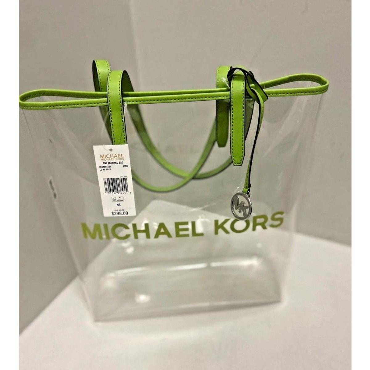 Michael Kors Large North South Women MK Logo Clear Tote Handbag Purse Shoulder LIME