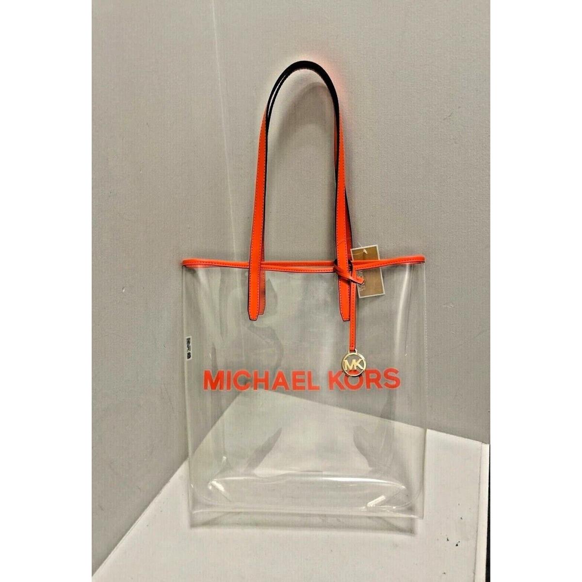 Michael Kors Large North South Women MK Logo Clear Tote Handbag Purse Shoulder POPPY