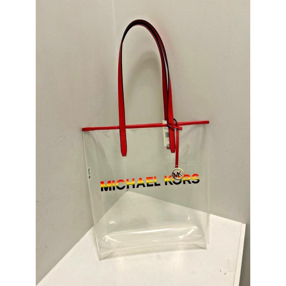 Michael Kors Large North South Women MK Logo Clear Tote Handbag Purse Shoulder RAINBOW