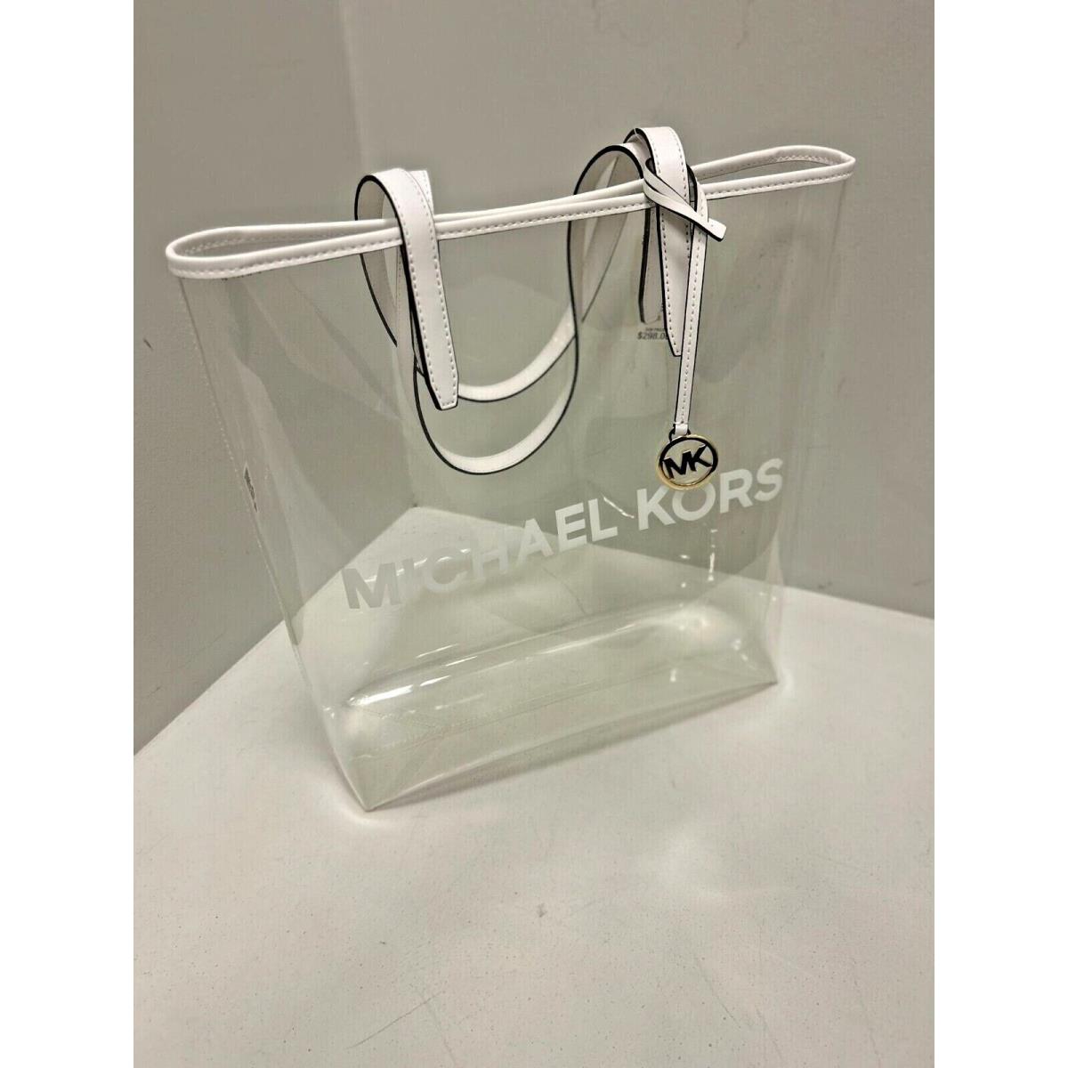 Michael Kors Large North South Women MK Logo Clear Tote Handbag Purse Shoulder OPTIC WHITE