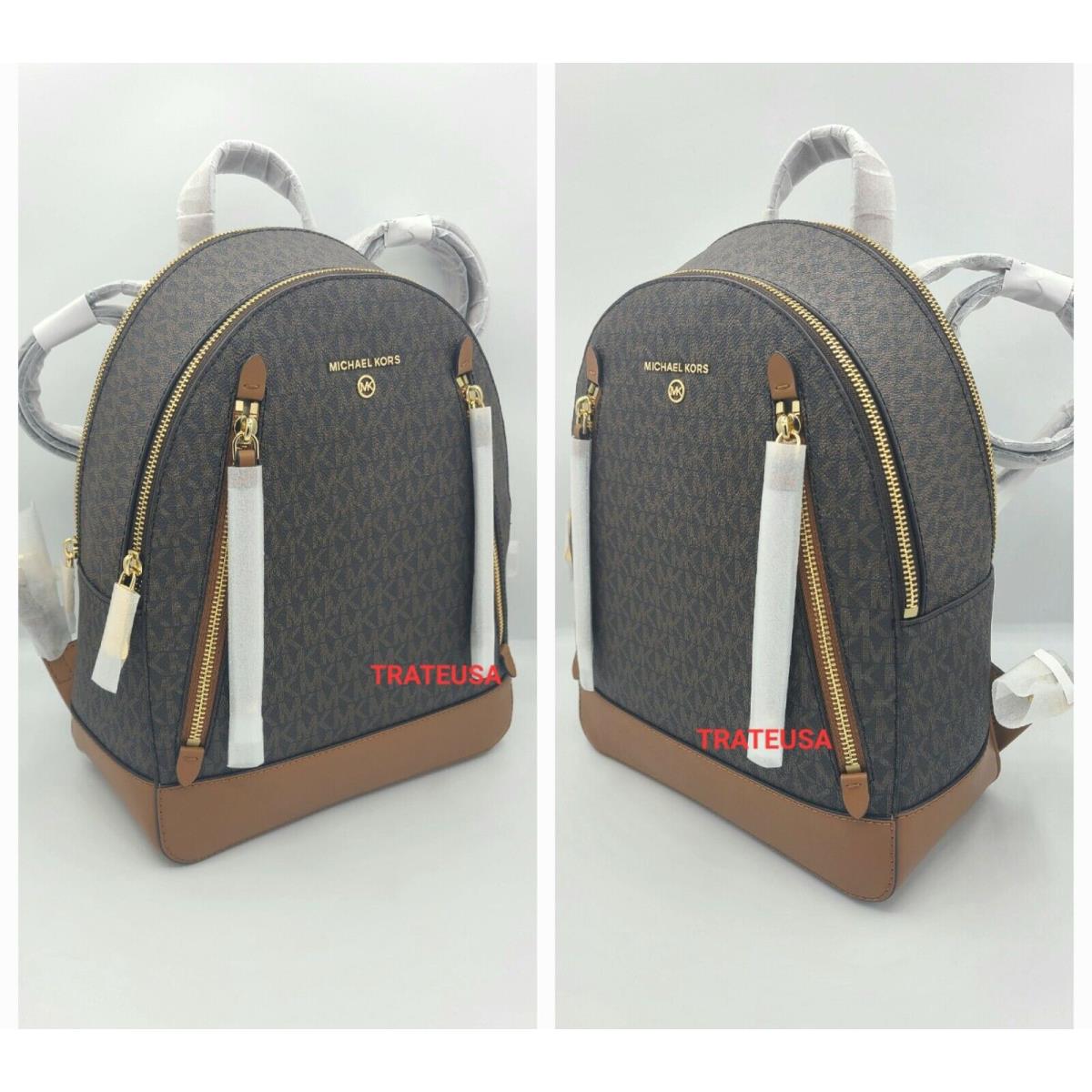 Michael Kors Brooklyn Medium Logo Backpack Brown or Vanilla Packed