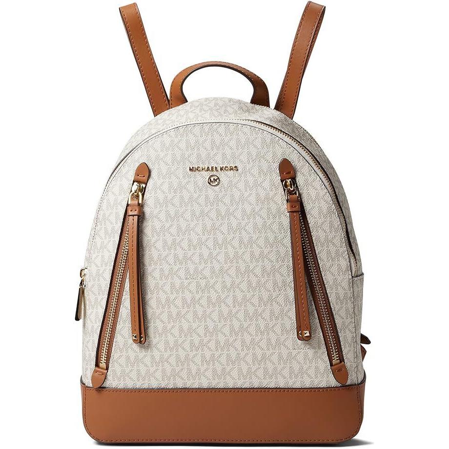 Michael Kors Brooklyn Medium Logo Backpack Brown or Vanilla Packed VANILLA ACORN/ gold