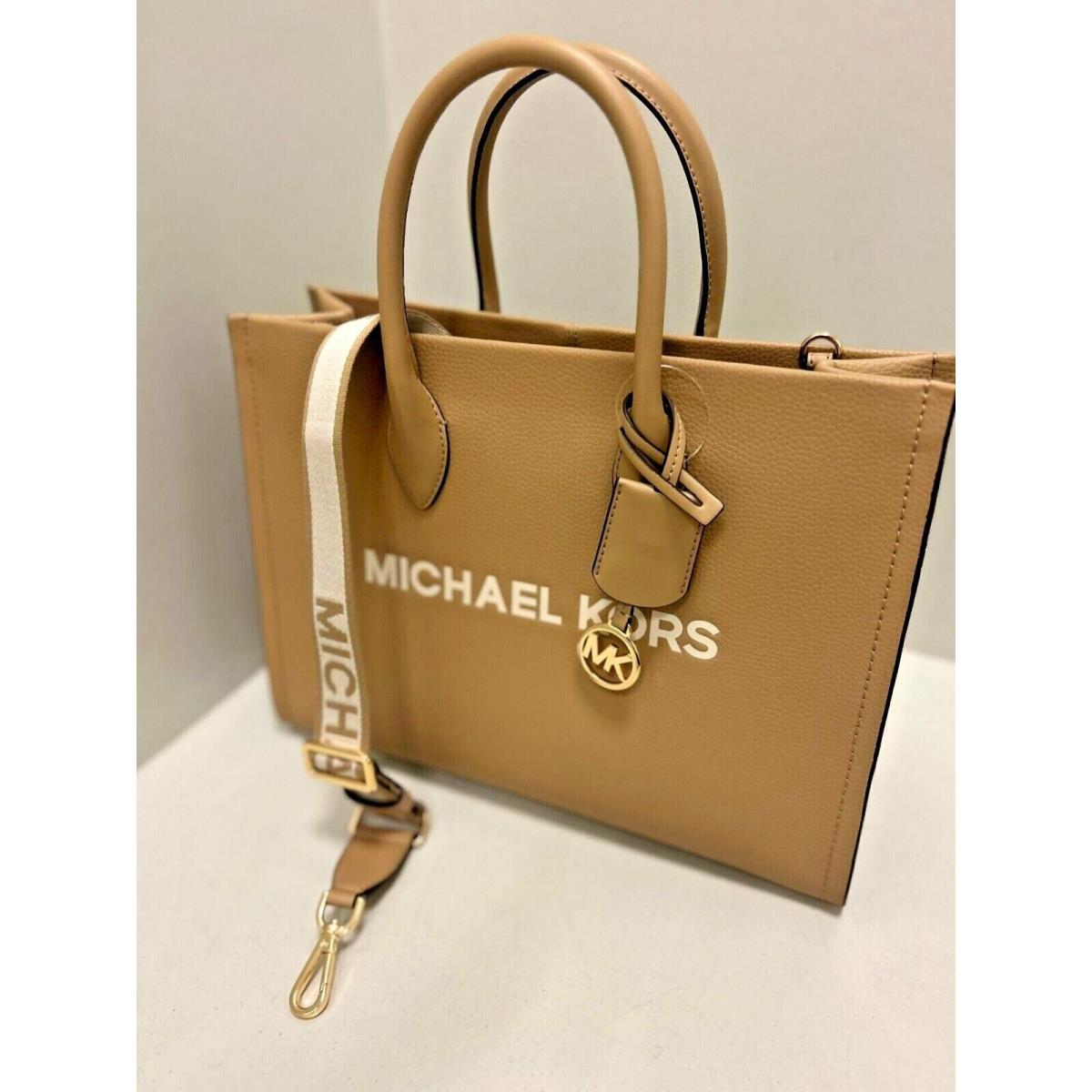 Michael Kors Mirella Medium Leather East West Crossbody Tote Bag Handbag Purse CAMEL