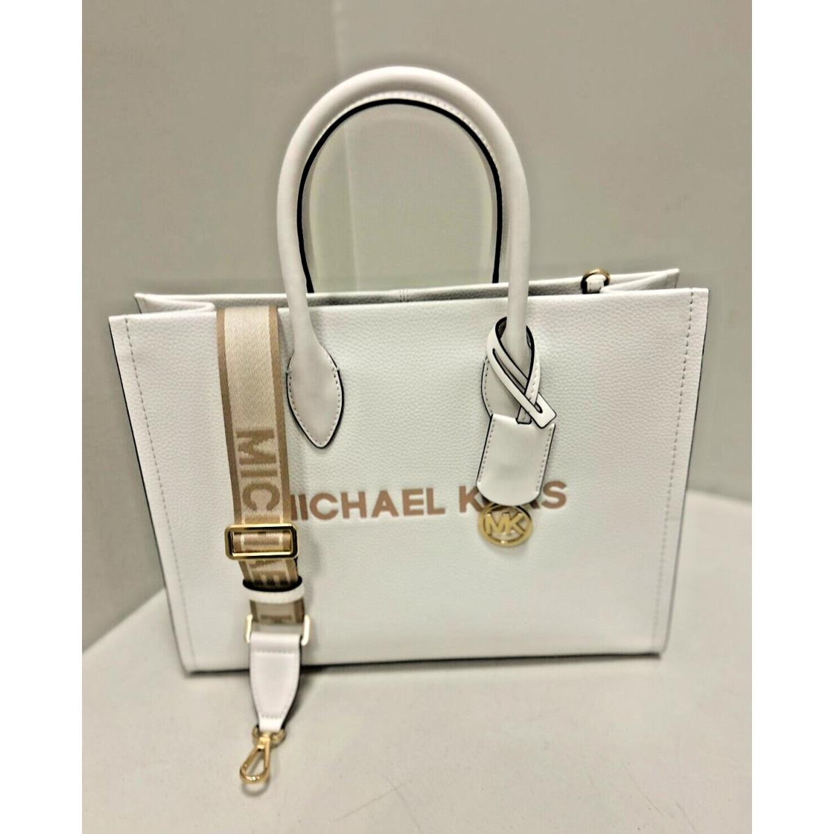 Michael Kors Mirella Medium Leather East West Crossbody Tote Bag - Optic White