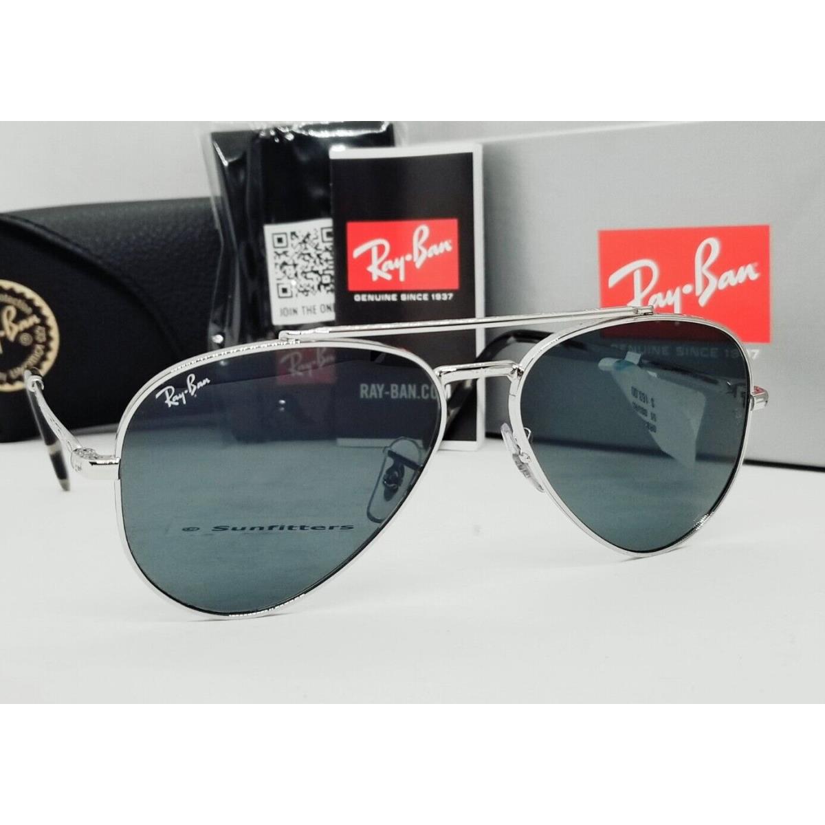 Ray-ban Ray Ban New Aviator Ray Ban Aviator Silver/blue RB3625 003/R5 55 Sunglasses