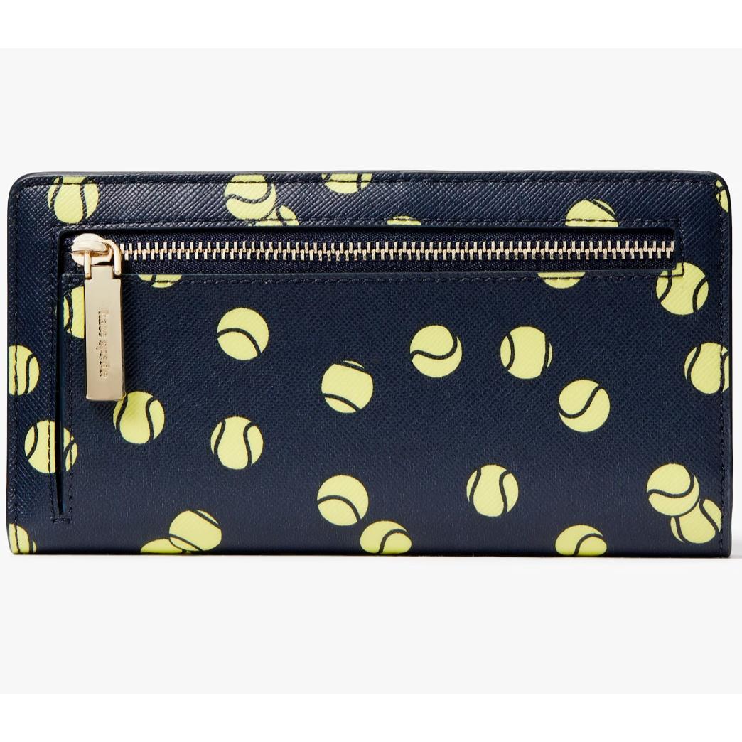 Kate Spade Staci Large Slim Bifold Navy Blue Tennis Wallet KF497 Gift Bag