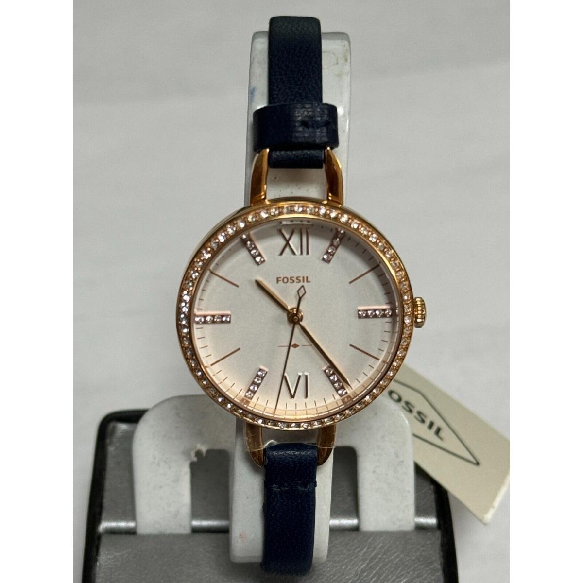 Fossil ES4403 Annette Three-hand Navy Blue Leather Watch