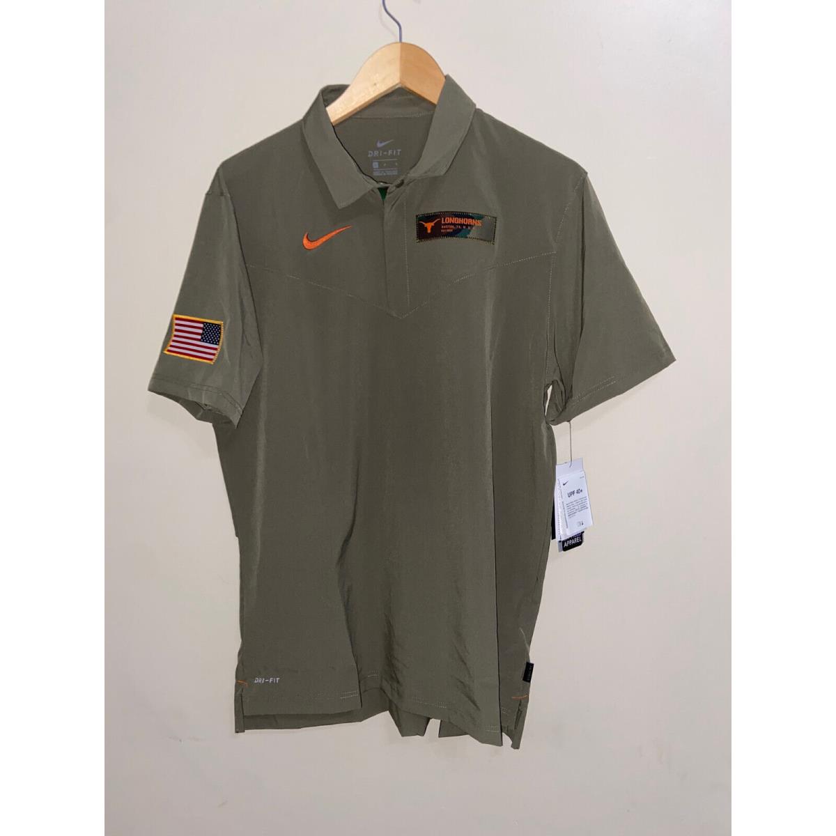 Nike UT Texas Longhorns UV Military Polo Shirt Olive Green Size L DD3854-222