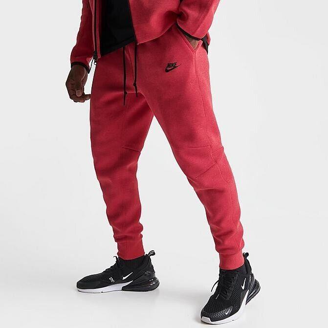 Nike Sportswear Tech Fleece Joggers Pants Red Mens L FB8002-672 Tapered Slim Fit