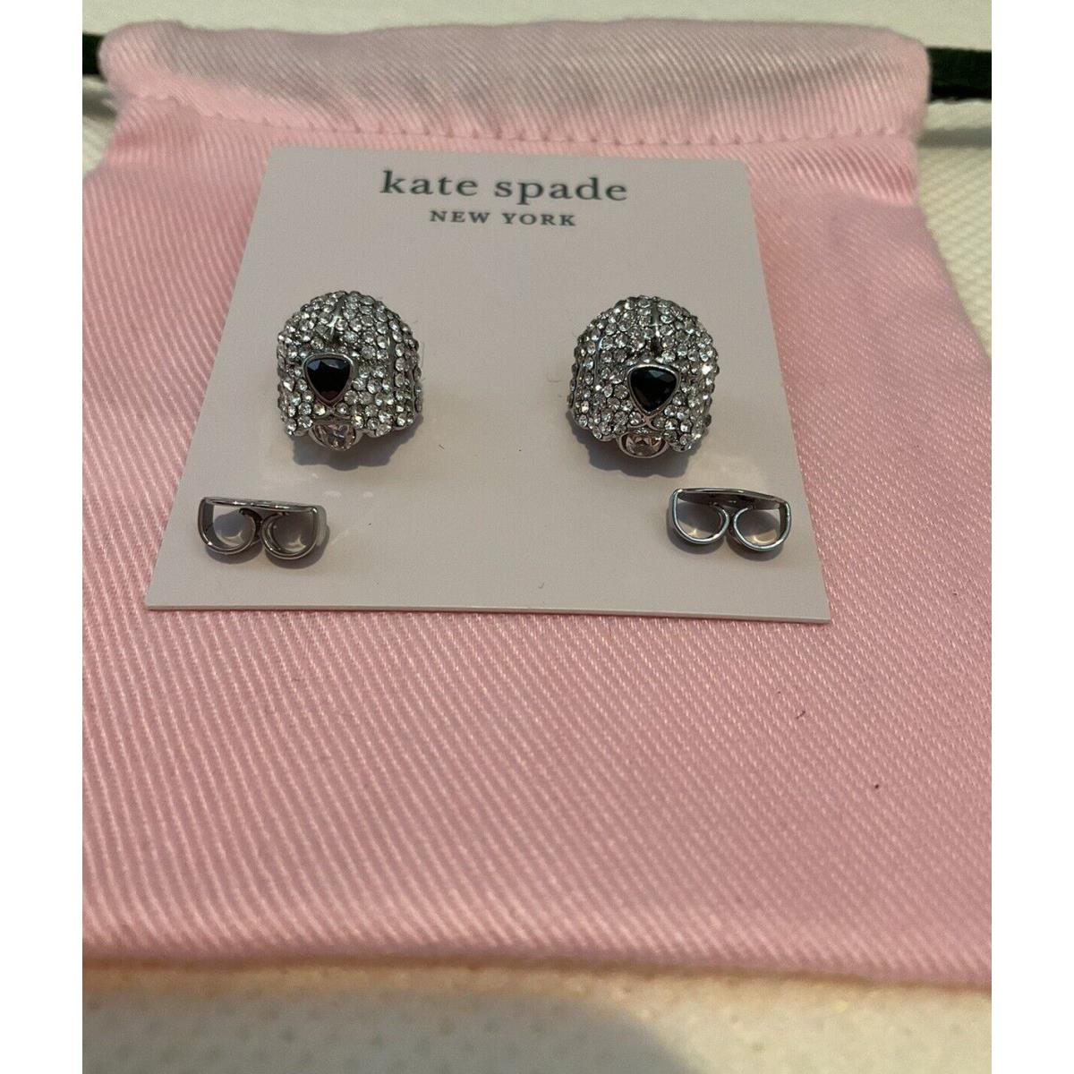 Kate Spade Best In Show Sheep Dog Stud Earrings Silver Tone Puppy Clear Stone