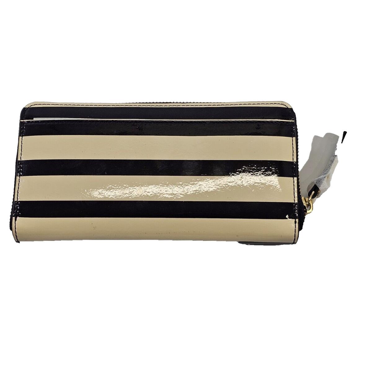 Ksd Kate Spade New York Striped Patent Leather Zip Around Wallet Black Cream