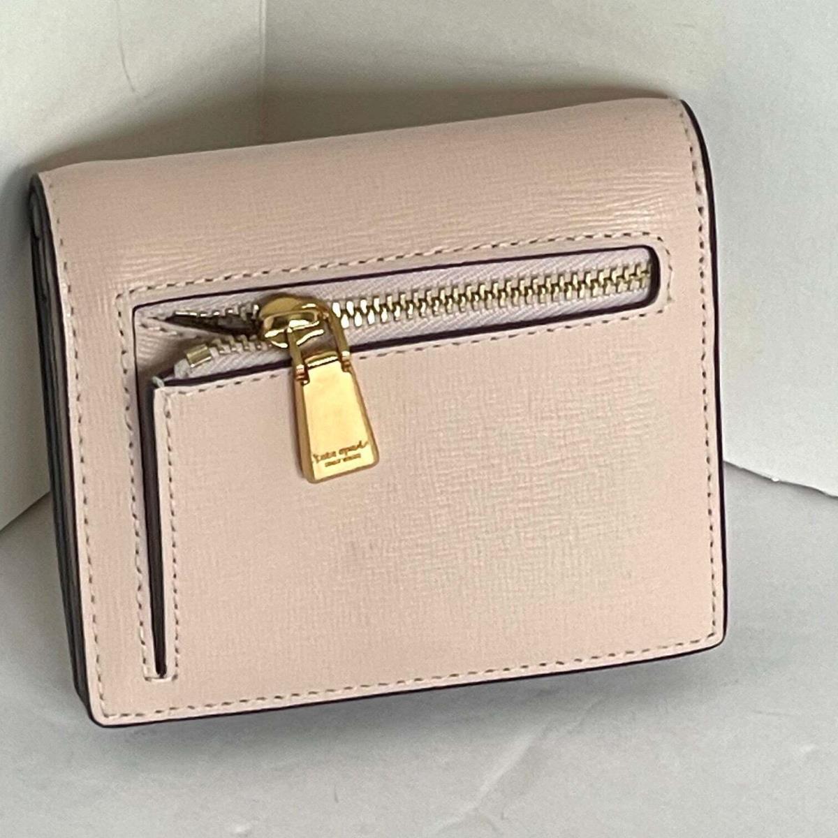 Kate Spade Purl Embellished Small Bifold Wallet Ivory Leather Pearl Snap Saffian