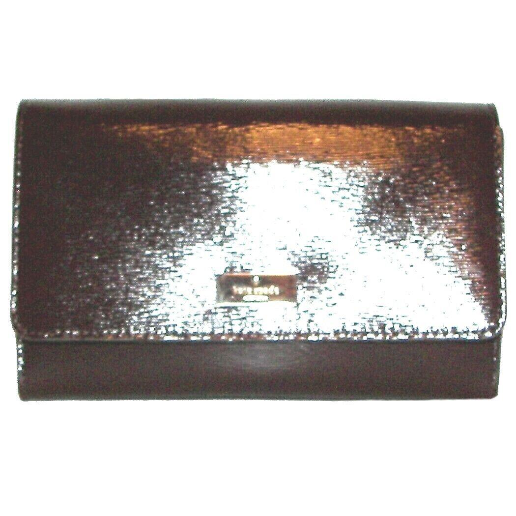 Kate Spade Phoenix Chocolate Cherry Leather Flap Clutch Wallet Crossbody