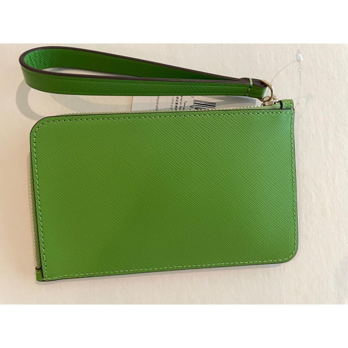 Kate Spade New York Lucy L-zip Wristlet/wallet Green Leather New