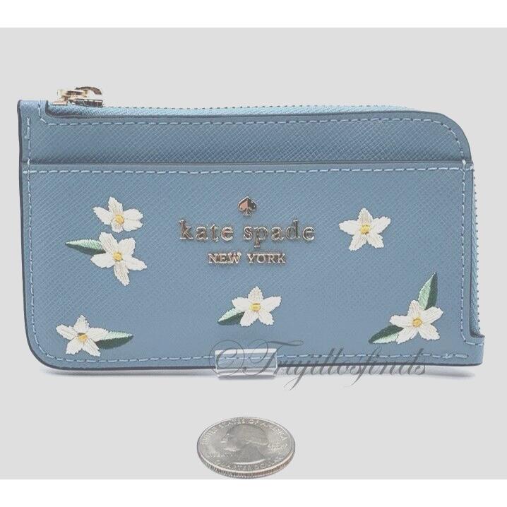 Kate Spade Madison Polished Blue Floral Embroidered Card Holder KC541 New