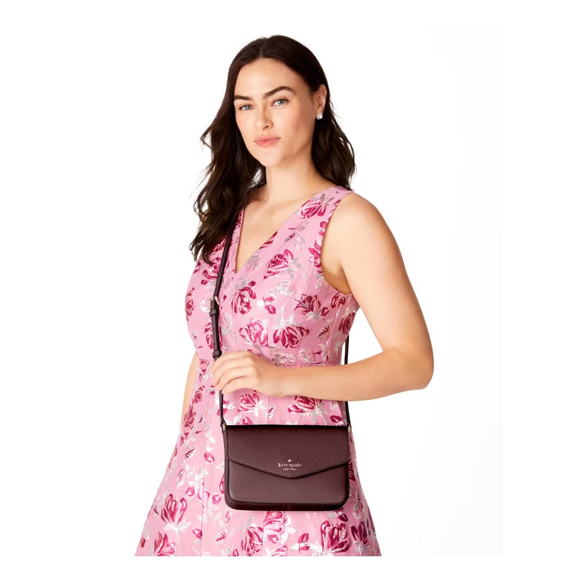 Kate Spade Sadie Envelope Crossbody Grenache Saffiano Leather K7378 - Handle/Strap: Grenache, Hardware: Gold, Exterior: Grenache