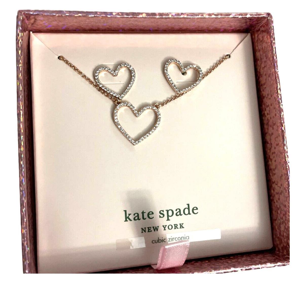 Kate Spade Scrunched Scallops Heart Pendant Necklace Studs Earring Boxed Set