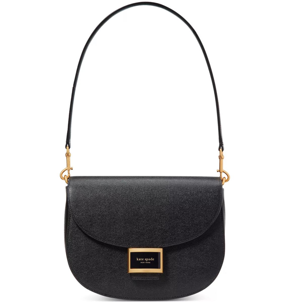 Kate Spade Katy Textured Leather Small Convertible Saddle Bag Black