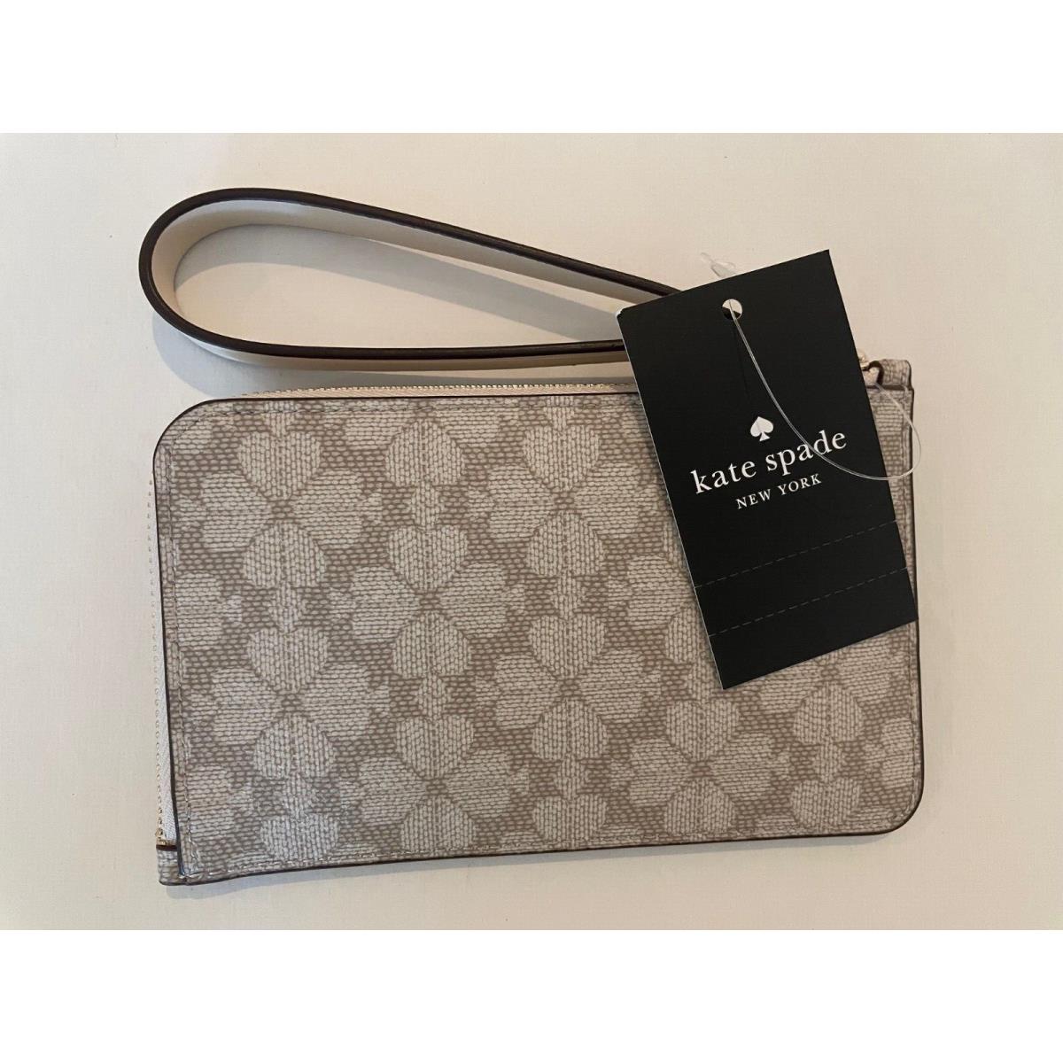 Kate Spade New York Lucy L-zip Wristlet/wallet Spade Flower Leather Dark Beige