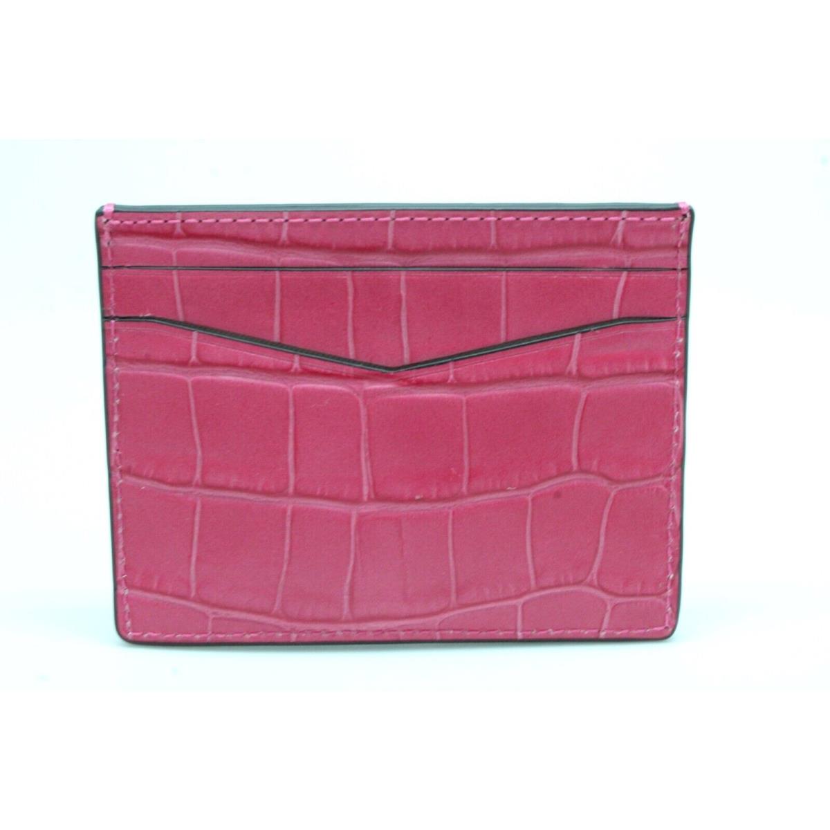 Kate Spade Staci Small Slim Card Holder Crocodile Embossed Leather Festive Pink