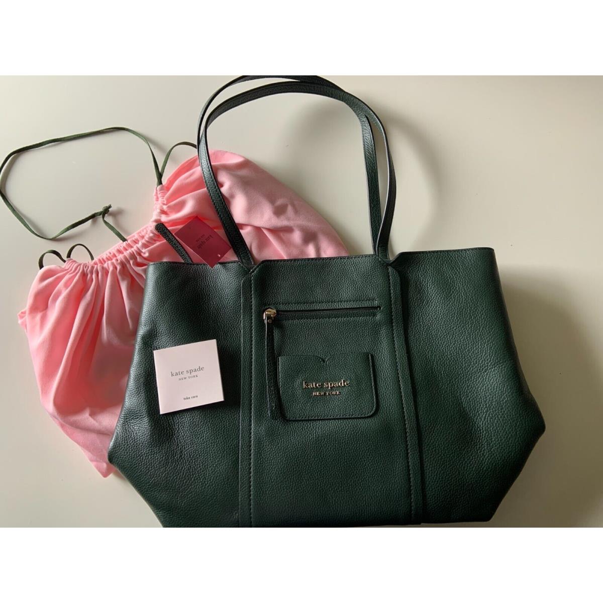 Kate Spade PXR00219 Florence Large Pebbled Leather Tote Bag Deep Everygreen