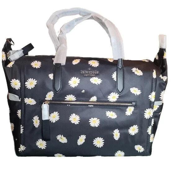 Kate Spade Chelsea Weekender Nylon Large Black White Flower Tote Shoulder KB489