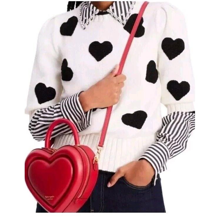 New Kate Spade Pitter Patter 3D Heart Crossbody Leather Satchel Perfect Cherry 1