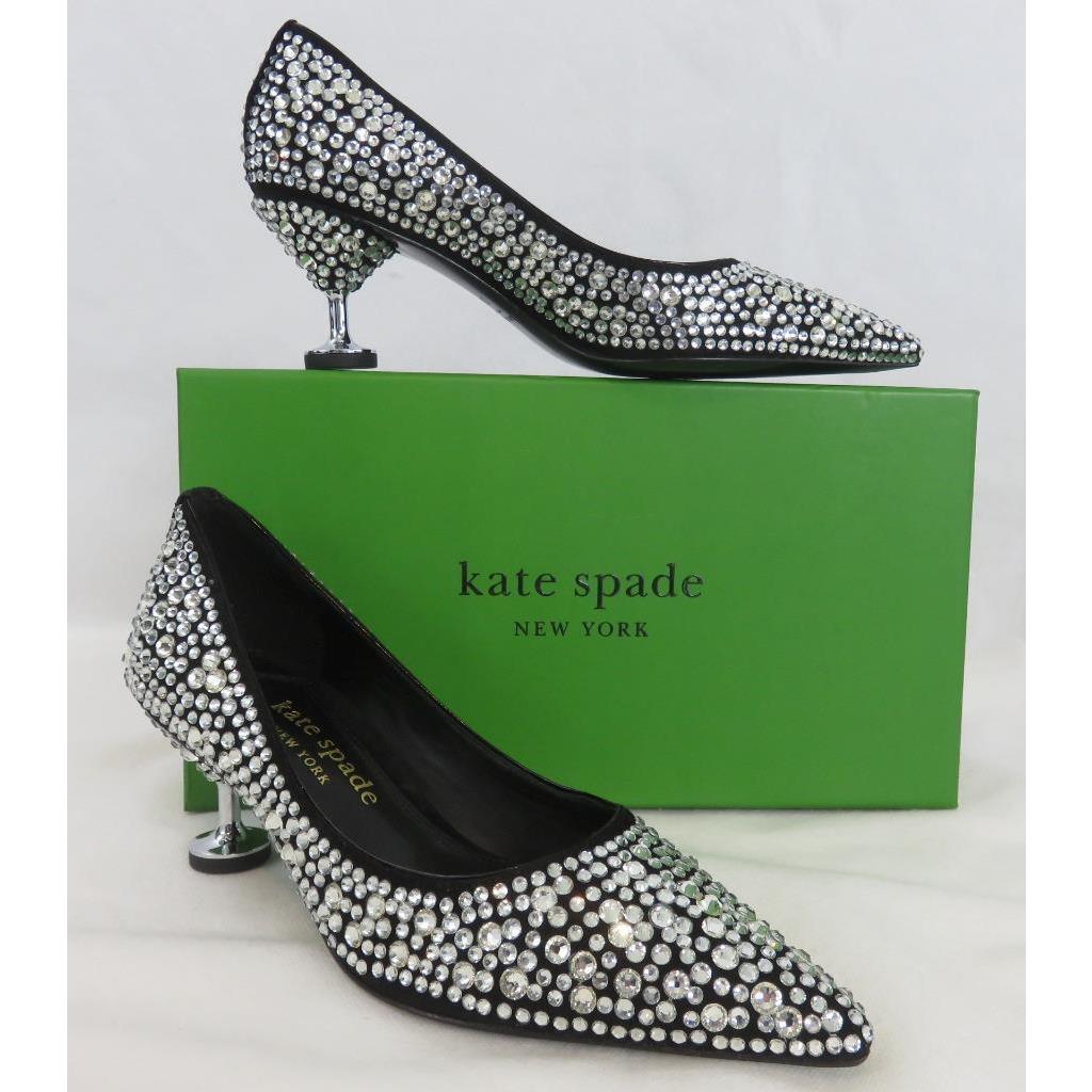 New Kate Spade Garnish Crystals Black/clear Suede Pumps Dust Bag SZ 5 1/2