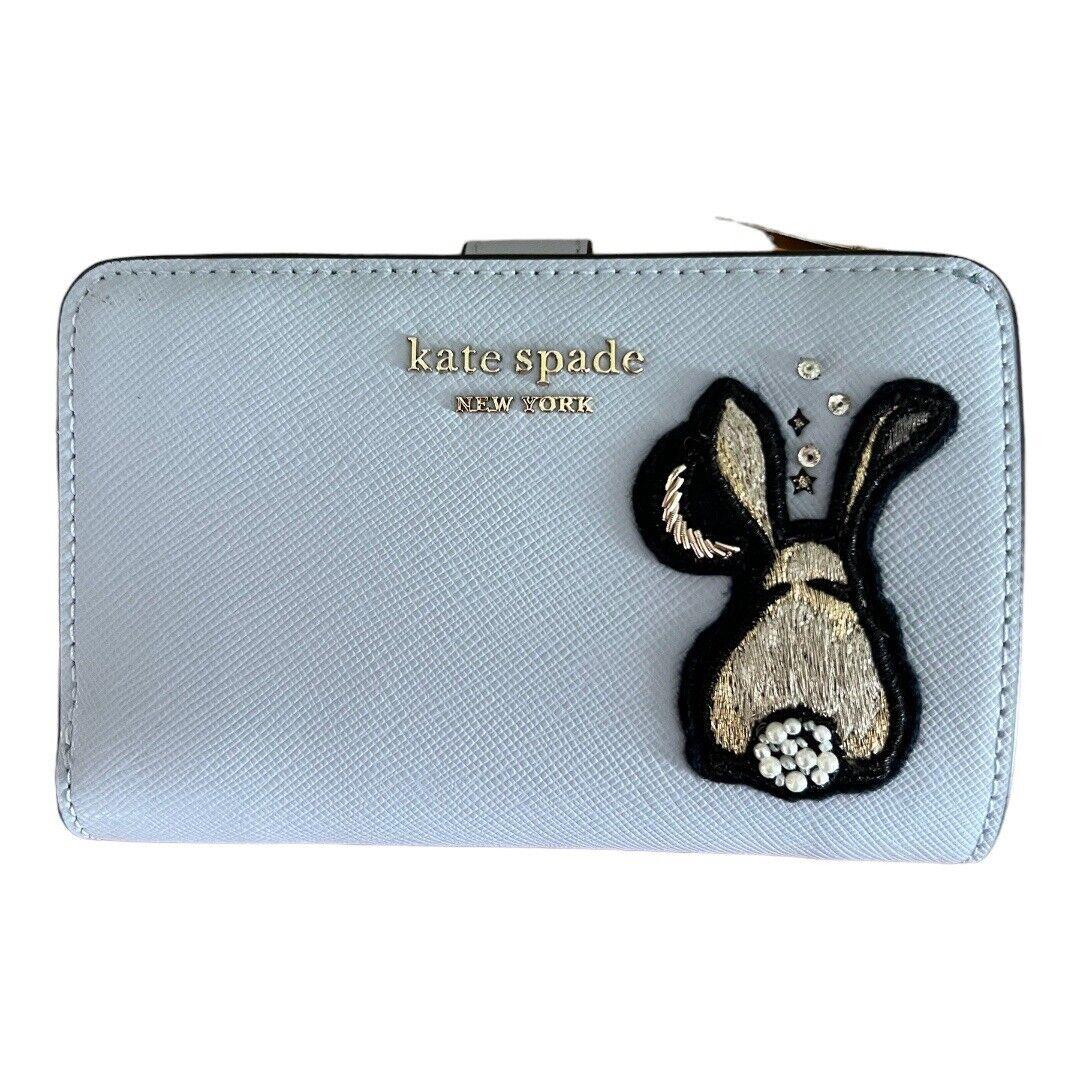 Kate Spade Bun Bun 3D Embroidered Bunny Compact Wallet Hydrangea Blue