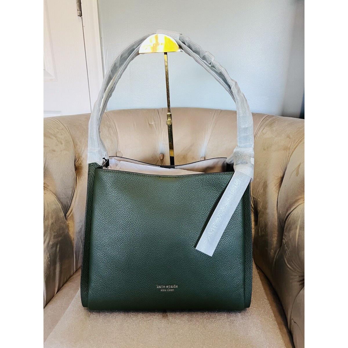 Kate Spade Knott Large Leather Shoulder Bag Purse Green Bonsai Hobo Handbag New