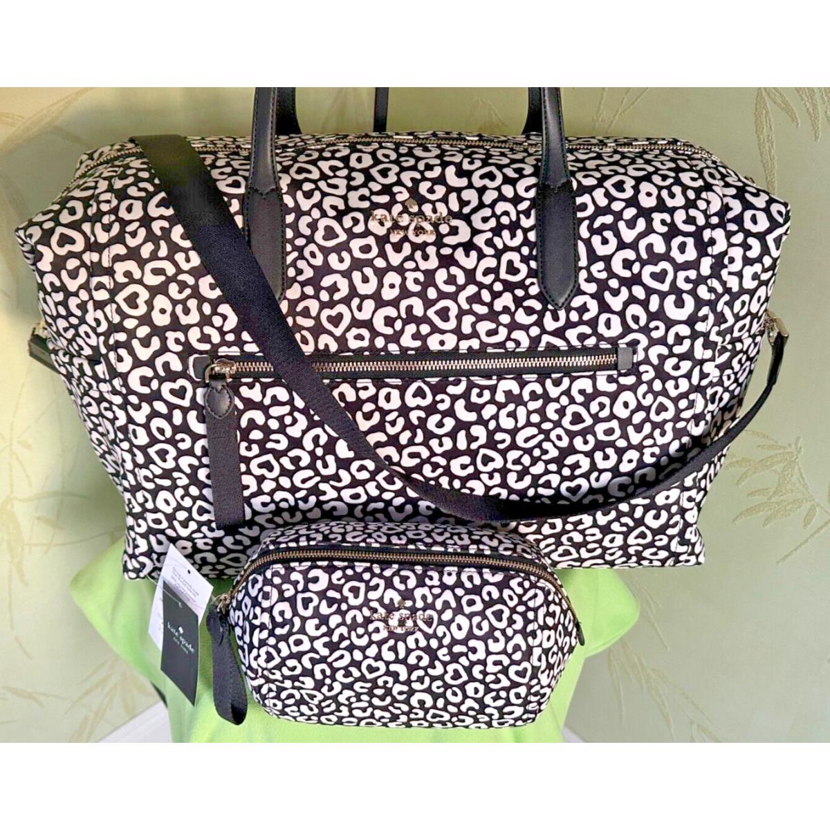 Kate Spade Leopard Heart Weekender Bag + Cosmetic Case Set :nwt Travel/carry-on