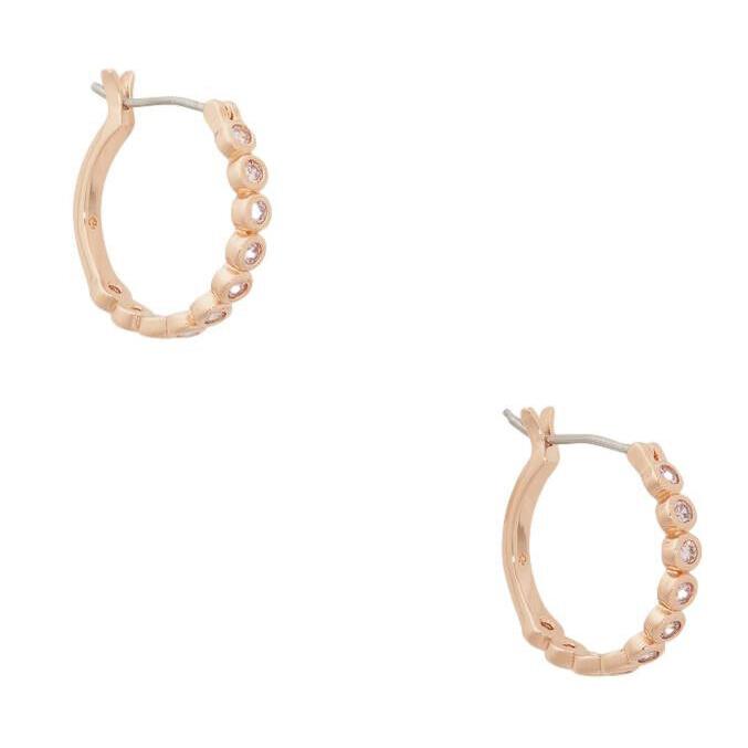 Kate Spade Earrings Full Circle Huggies Rose Gold Hoops Blush Cubic Zirconia New