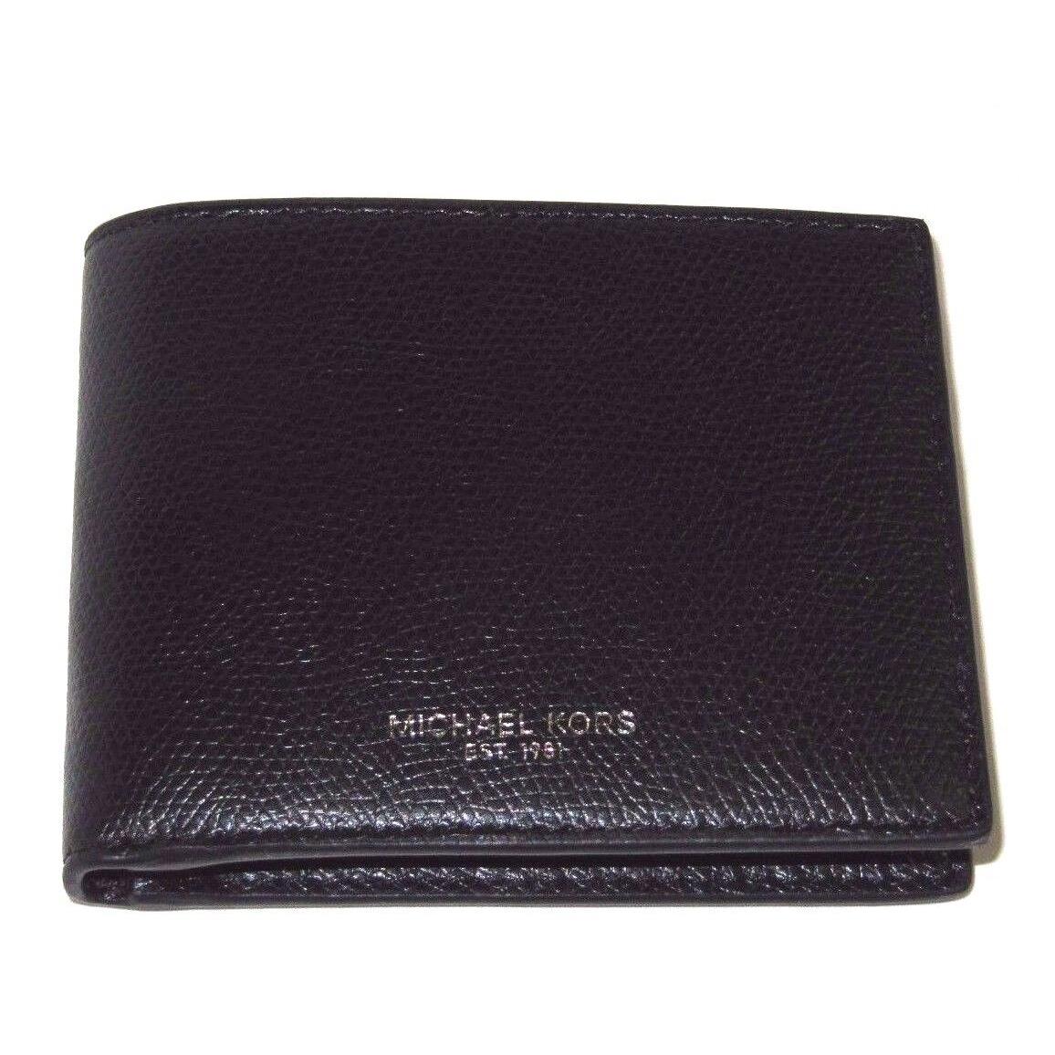 Michael Kors Black Men`s Leather Billfold Wallet Key Fob Gift Boxed Set