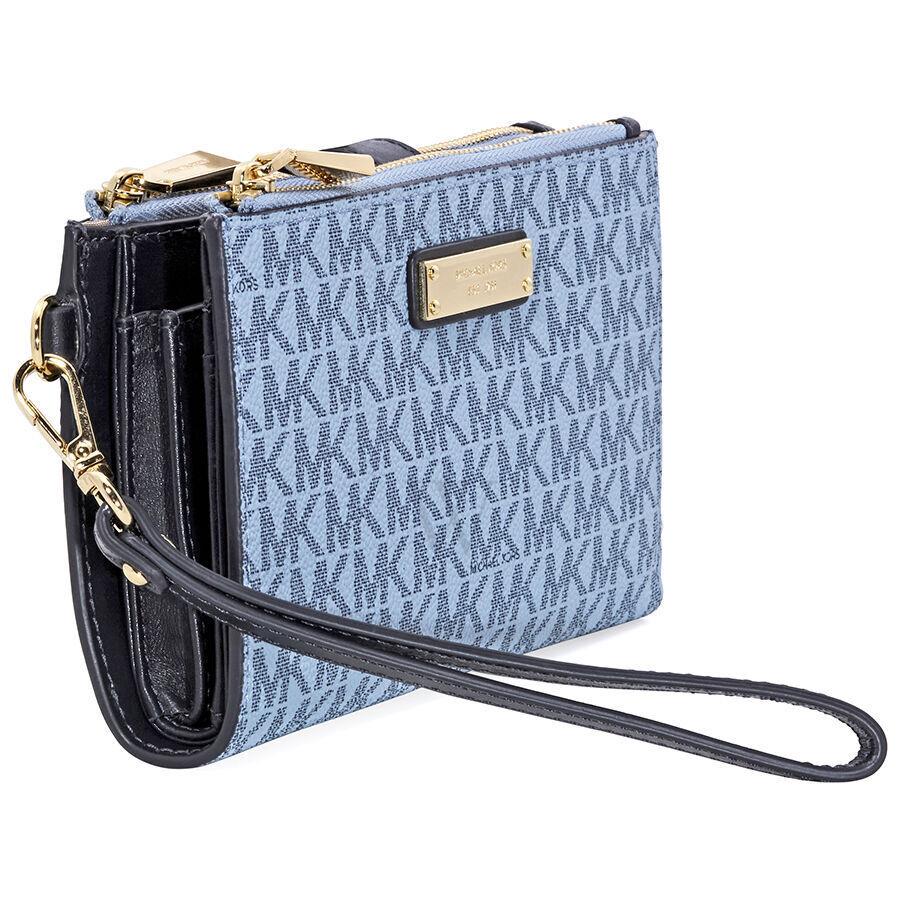 Michael Kors Adele Small Double Zip Phone Wristlet Wallet Pale Blue Admiral