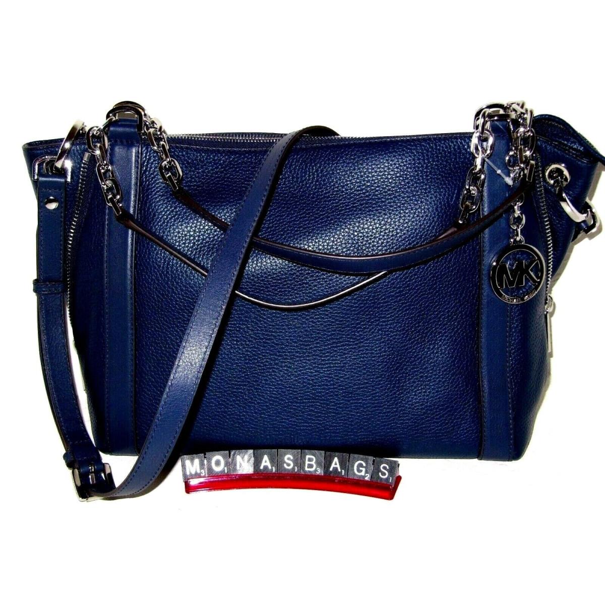 Michael Kors Stanthorpe Navy Leather Large Crossbody Satchel Bag