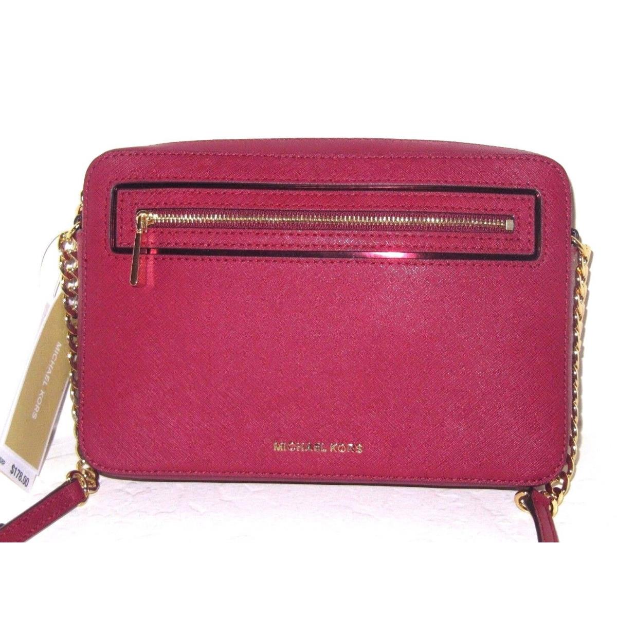 Michael Kors Brand Large EW Crossbody Cherry Red Leather Handbag
