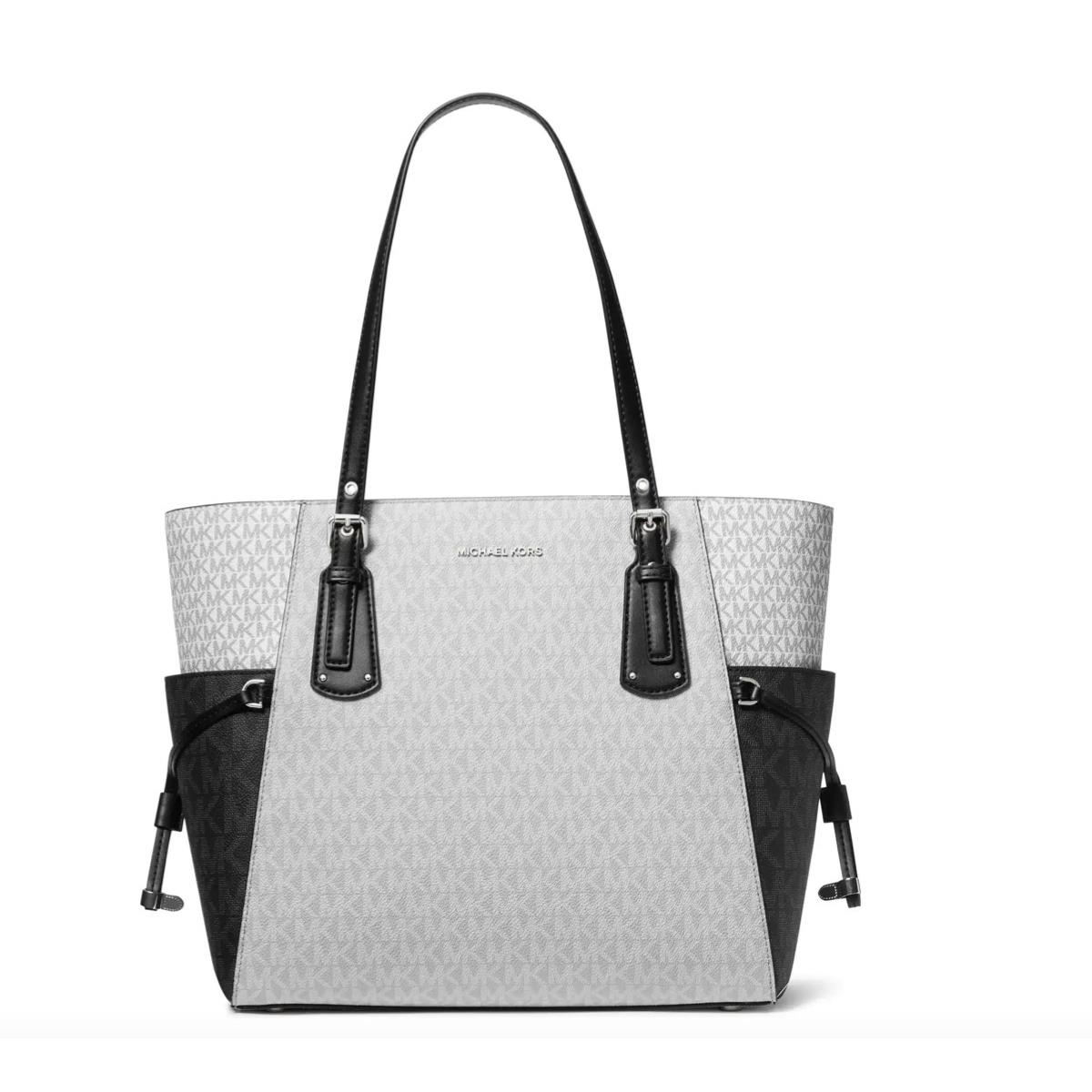 Kors Voyager MK Monogram Coated Canvas Tote Optic White/blk